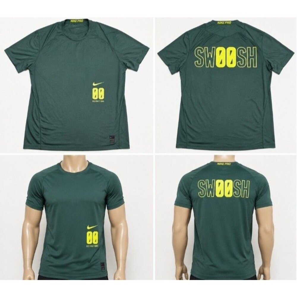 Mens Nike Pro DriFit Fitted Short Sleeve T Shirt Large Green Swoosh